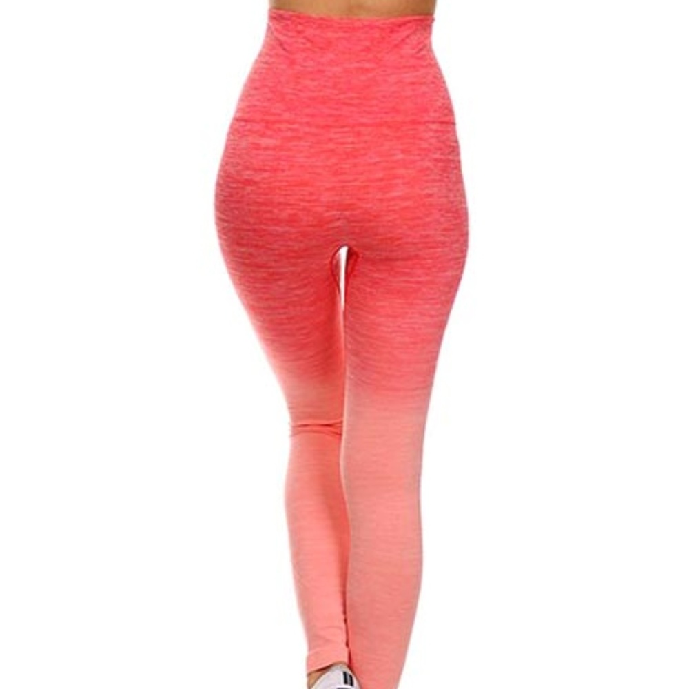 Coral Dip Dye Leggings Athletic Leisure Pants - Picture 2 of 7